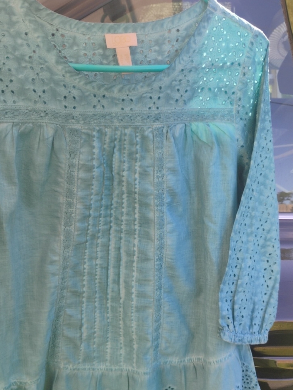 Lavish Aqua Eyelet Pintuck Tunic Top